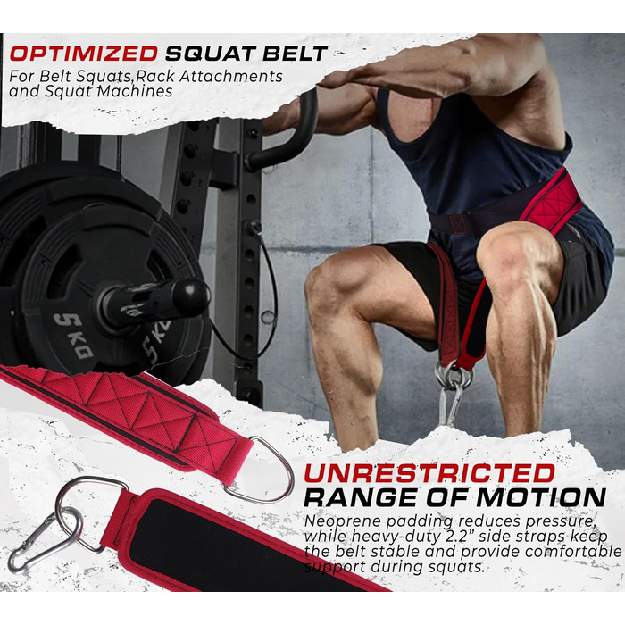 Пояс для присідань TAVIEW з кріпленням до стелажу, для важкої атлетики та пауерліфтингу – підтримка спини, низький профіль, м'яка підкладка на стегнах та передній поверхні стегна, надійна застібка, міцний, зелений (червоний)