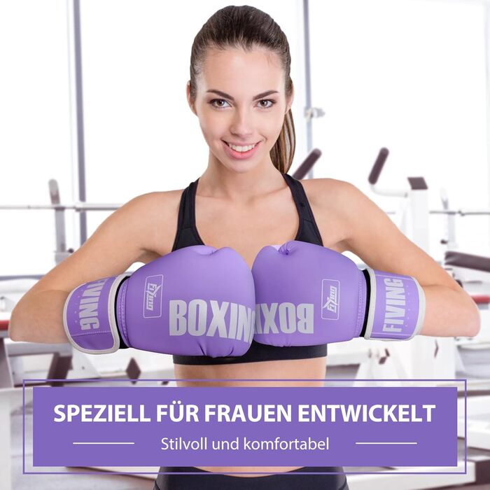 Боксерські рукавички жіночі FIVING Pro Style 14oz, фіолетові, для тренувань, муай тай, спарингу та боксерського мішка, PU-шкіра
