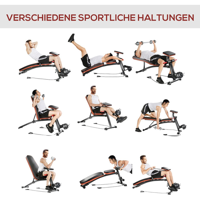 HOMCOM Складана тренажерна лава для дому з регулюванням спинки, жимовою машиною та підтримкою до 300 кг. Ідеально для фітнесу та загального тренування тіла