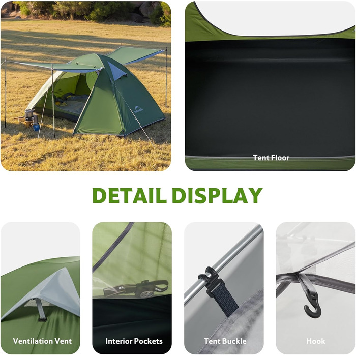 Намет Naturehike Bleik Ultraleicht 2-3 особи для кемпінгу, трекінгу та велотуризму 230x240x115 см, Зелений