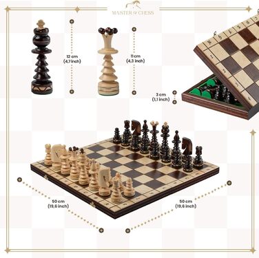 Шахи дерев'яні Gentleman 50x50 см, ручна робота, для дорослих і дітей, шахова дошка та фігури з білою рамкою