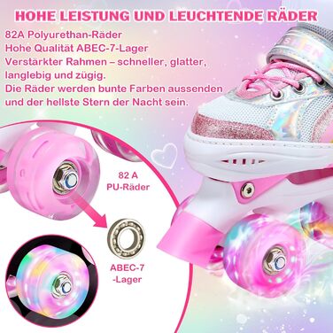 Дитячі ролики Kinder для дівчаток та хлопчиків, регульовані, з підсвічуванням, для початківців, розміри EU 28-36, рожеві