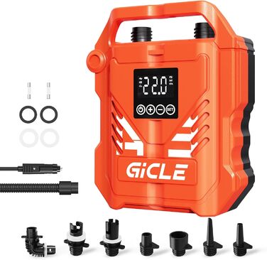 Насос для SUP дошки GICLE 22PSI, електричний, 12V, для надувних SUP дошок, човнів, наметів, помаранчевий