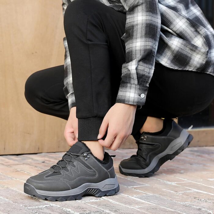 Черевики для туризму чоловічі зимові утеплені, трекінгові черевики, зимові черевики, неслизькі, легкі, черевики для хайкінгу, зручні зимові черевики, альпіністські черевики, водонепроникні черевики для хайкінгу, outdoor черевики (Сірий, 41 EU)