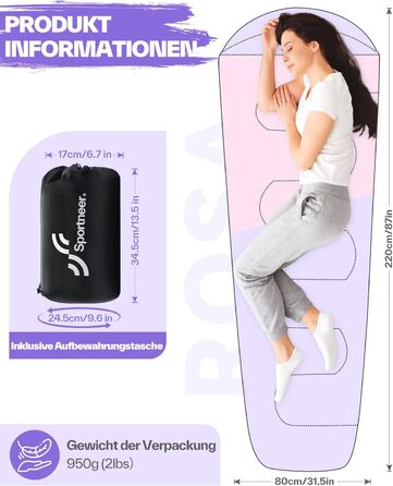Сплячий мішок Sportneer - компактний та ультралегкий (950г/1500г) - спальний мішок типу 