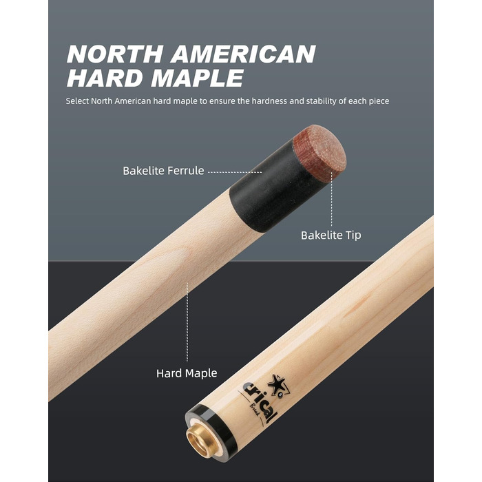 Професійна більярдна/пулова кий Crival Heavy Hitter Jump-Break-Queue, 3-частини, 137.2 см, з кленова дерева, з наконечником 13.2 мм