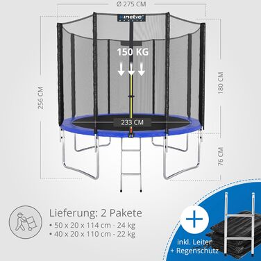 Трамплін KINETIC SPORTS Salto Plus Outdoor для дітей 183/244/305/366/400/430/490 см - Комплект з сіткою, мат, драбиною, до 160 кг