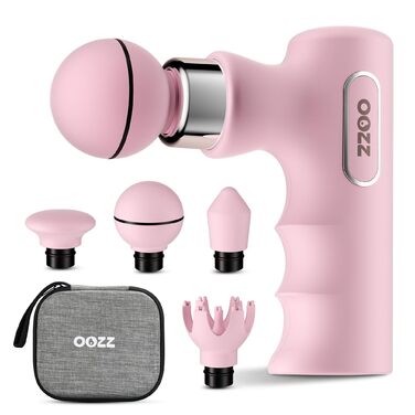 Масажний пістолет OOZZ Mini OZ-3621: портативний, 5 рівнів інтенсивності, 4 насадки, для тіла, ідеальний подарунок для жінок