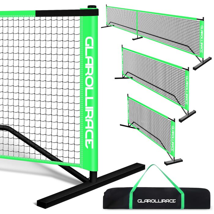Набір для гри в піклбол 3-в-1 портативний, розмір 22x10x4 фути, сітка PE + металевий каркас, для будь-якої погоди та вітру, внутрішнє та зовнішнє використання, флуоресцентний зелений