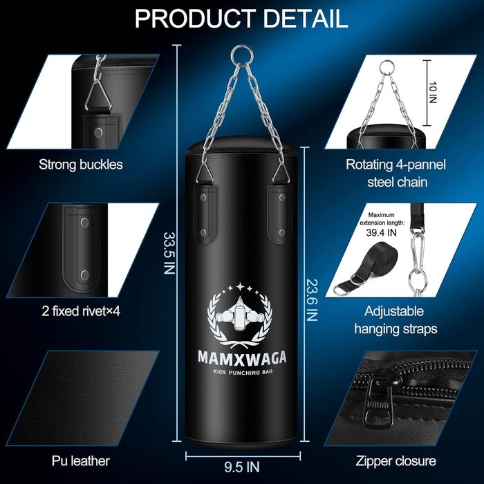 Набір боксерський дитячий та підлітковий, 2FT, боксерський мішок PU, 6oz рукавички, кріплення з нержавіючої сталі, для дітей 3-12 років