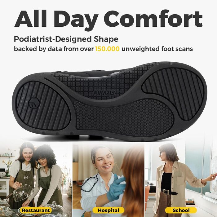 Сндалі для жінок FitVille з широкою колодкою для літніх місяців, модель Mary Jane, з застібкою на липучці (42.5 EU, чорні)