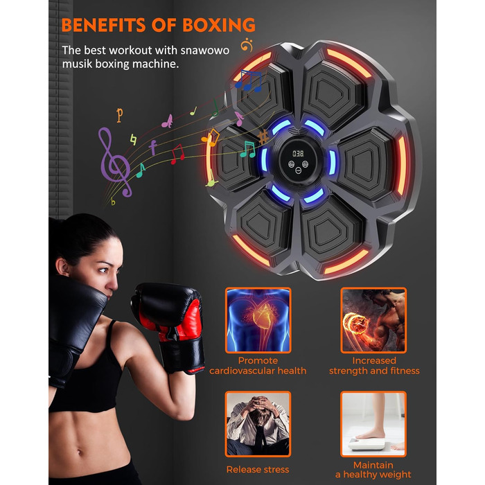 Музична боксерська машина для дорослих Snawowo - LED-дисплей, Bluetooth, 9 режимів швидкості, підрахунок ударів