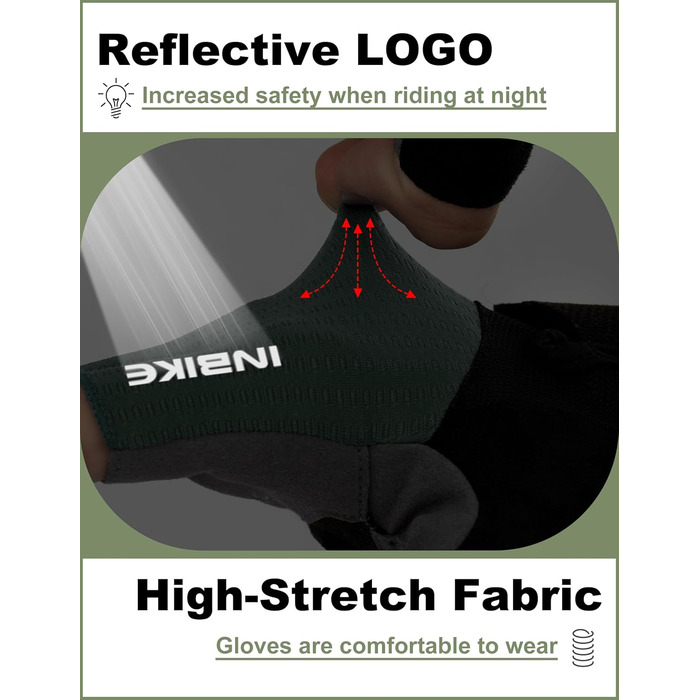 Велосипедні рукавички Inbike для чоловіків, напівпальцеві, літні, ударостійкі, еластичні, дихаючі, світловідбиваючі, зелені, розмір L