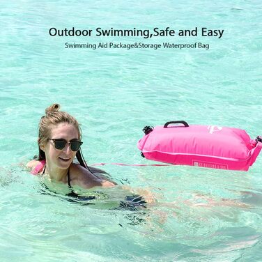 Надувна плавуча точка Naturehike 18L з двома повітряними камерами. Водонепроникна сумка-мішок для плавання, пляжу, з регульованим поясом. Рожева.