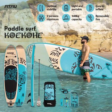 Надувна SUP-дошка Fitfiu Fitness KOEKOHE 320x81x15 см, маорі, комплект: весло, насос, 3 плавці, аксесуари