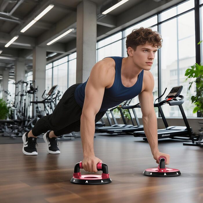 Регульовані бруси для віджимань 360° - тренажер для верхньої частини тіла для грудей, спини, плечей, біцепсів та трицепсів, знімні силіконові ручки, неслизькі гумові ніжки (червоний)