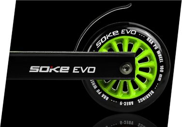SOKE Evo: Скутер для екстремального катання в скейтпарку – підшипники ABEC-9 Carbon, сталевий Y-образний кермо з TPR-покриттям, алюмінієва дека (зелений)