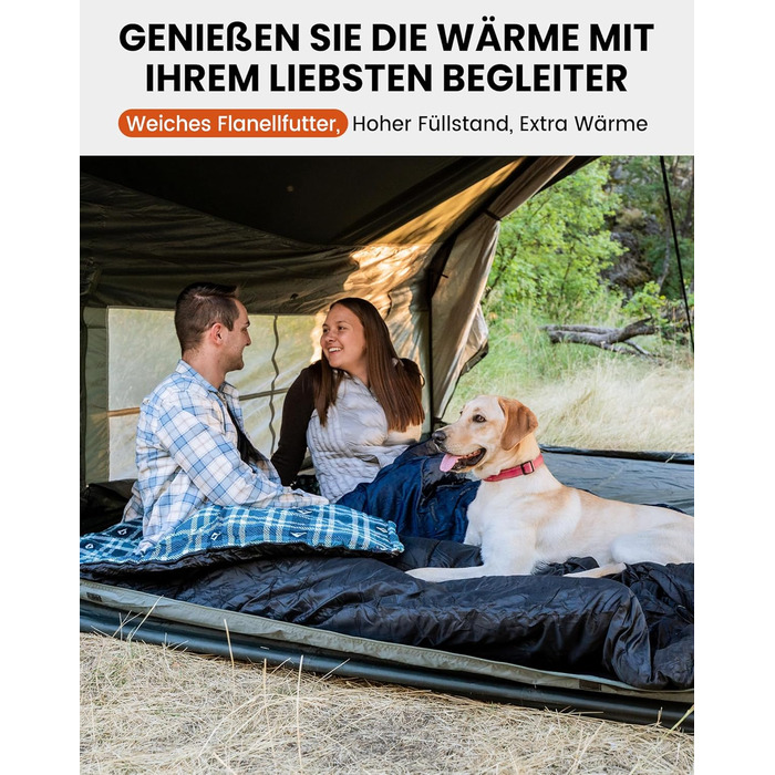 Спальний мішок KingCamp Flannel для дорослих, 3-4 сезони, ультралегкий, бавовна, теплий, ковдровий, водонепроникний, для кемпінгу, чорний, L, блискавка