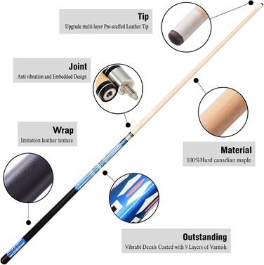 Набір з 2 київ для більяру Moyan, 58'' (147 см), 2 частини, дерево (клен)