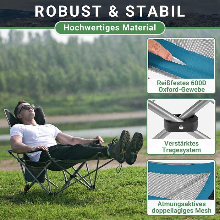 WEJOY Кемпінговий стільчик 2-в-1, складний, з регульованою спинкою та підставкою для ніг, розслаблюючий крісло-лежак з тримачем для напоїв, стільчик для риболовлі на відкритому повітрі, для кемпінгу, сітка, 1 шт., блакитний/сірий