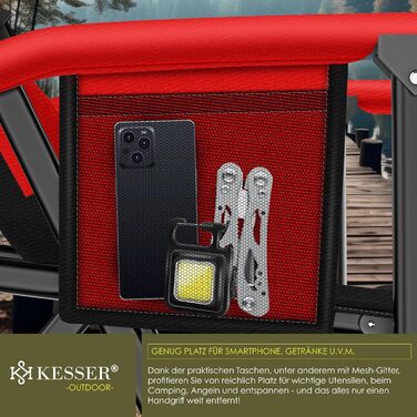 Кресlo для кемпінгу KESSER® - складне, 160 кг, з підлокітниками, кишенею для напоїв та сумкою | Стілець для риболовлі, пляжу, відпочинку