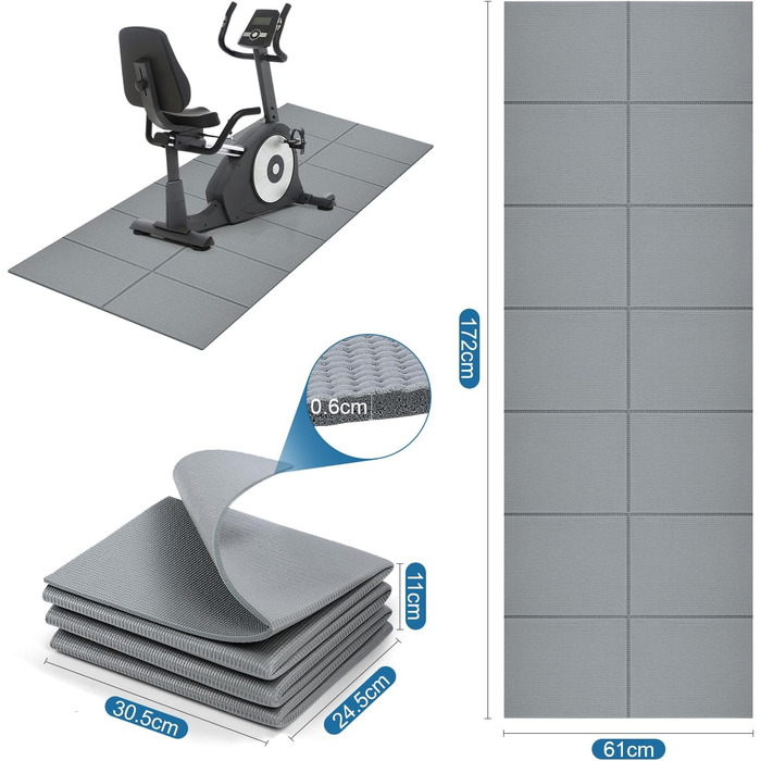 Килимок під тренажер PVC 173x61x0.6 см, захисний шумопоглинаючий мат для бігової доріжки та йоги, водонепроникний (сірий)