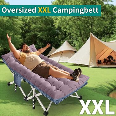 Ліжко складане Feldbett XXL 81 см з матрацом для дорослих, кемпінгове ліжко 250 кг, коричневе. З кишенею для дрібниць, для дому, подорожей, саду