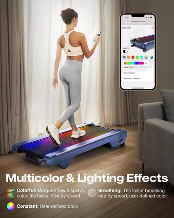 Бігова доріжка UREVO Smart Walking Pad з нахилом 14% для дому, підстільна, розширена бігова поверхня, LED-пульт, тиха безщіткова, швидкісне підсвічування, синій колір