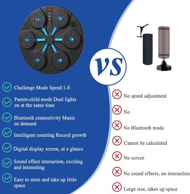 Музична боксерська машина Kamanan зі світлодіодами, Bluetooth, для дітей та дорослих, чорна