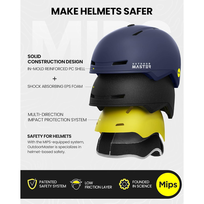 Комплект шолом та маска OutdoorMaster MIPS PRO для лиж і сноуборду, регульований, синій, для чоловіків, жінок і дітей, розмір M