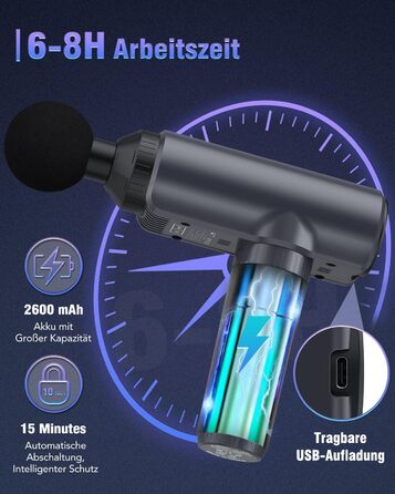 Масажний пістолет Lefity Mini 2600mAh, 30 швидкостей, 6 насадок, глибокий масаж для шиї, плечей, спини, USB-C, синій