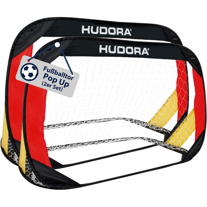 Набір воріт для футболу Hudora 2 шт. - складані ворітки для дітей та дорослих, чорно-червоно-золоті
