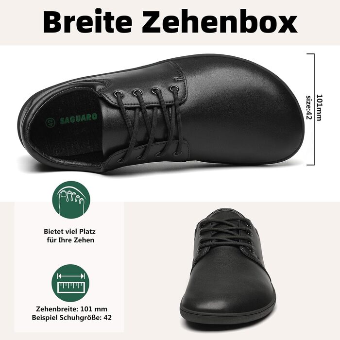 Чоловічі тапочки-балетки Saguaro Noble II - легкі, з широкою переднячкою та Zero-Drop підошвою, розмір 36-48 (Чорний, 47 EU Weit)