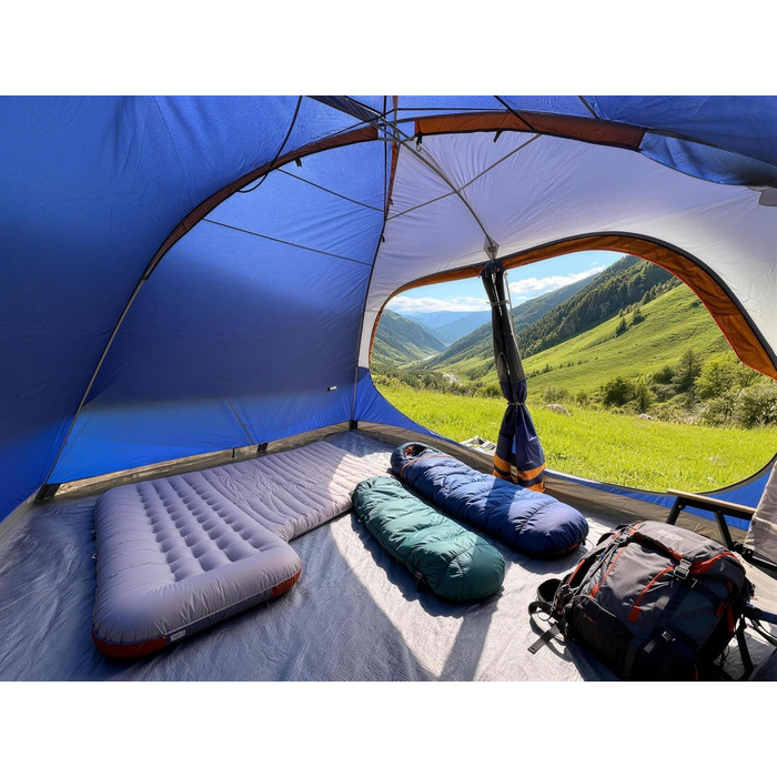Намет сімейний CAMPROS Campingzelt 6 для 8 осіб, водонепроникний, 366x274x193 см, швидкий монтаж, 4 сезони, блакитний