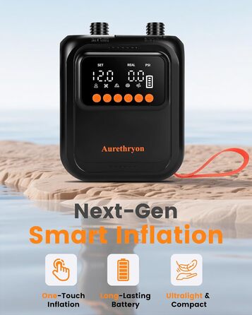 Електричний насос для SUP дошки з акумулятором та ліхтарем, 20 PSI, 12V/USB-C, 7 насадок, для SUP, човнів, матраців, басейнів
