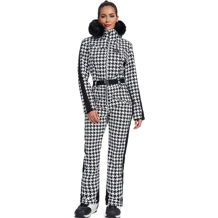 Жіночий гірськолижний костюм-комбінезон HOTIAN. Водонепроникний, вітронепроникний, теплий зимовий костюм для сноуборду та лиж. Білий/Чорний.