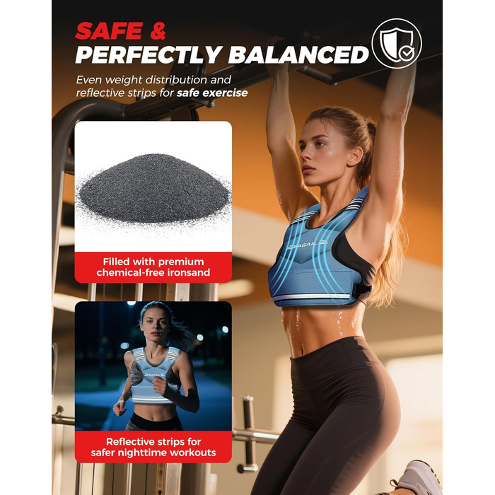 Вага для тренувань BAGAIL: регульована жилетка з відкидними вагами, для силових тренувань, фітнесу та аеробіки (Блакитна, 5.5-8.2 кг)