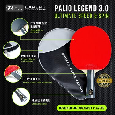 Набір тенісних шашок Palio Legend 3.0 з кейсом | ITTF-сертифікований | Максимальна потужність, швидкість та обертання (2 шт.)
