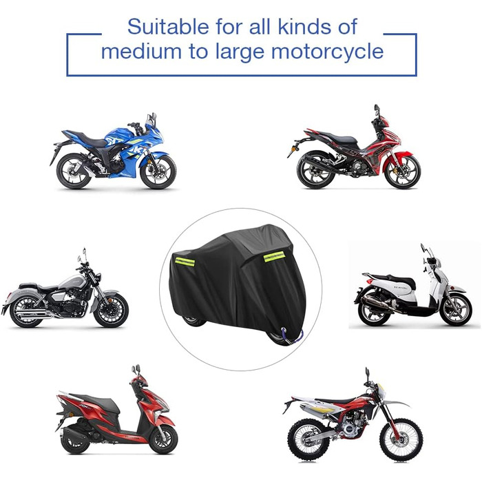 Чохол для мотоцикла 210D Oxford, захист від подряпин, водовідштовхувальний, для Harley-Davidson, Honda, Suzuki, Yamaha (245 x 105 x 125 см)