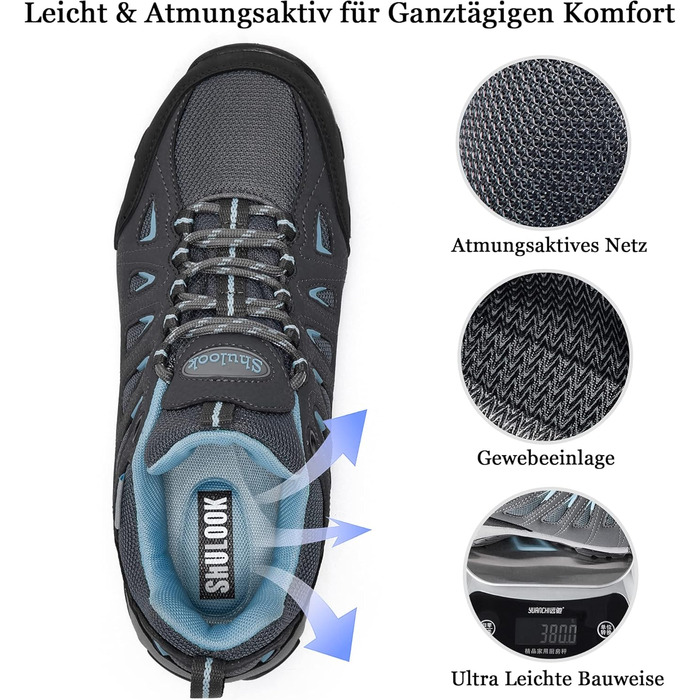 Туфлі для хайкінгу SHULOOK для жінок, водонепроникні, легкі, трекінгові, з антиковзкою підошвою, для активного відпочинку, кемпінгу, риболовлі, сірі, блакитні, 40 EU