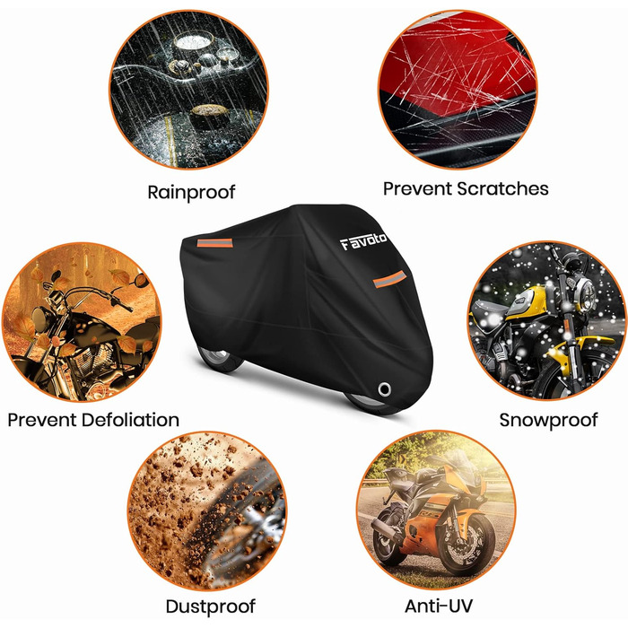 Водонепроникний чохол для мотоцикла Favoto 220x105x125cm (86.6 x 41 x 50 inch) - Захист від сонця, подряпин, спеки, з відбиваючими смугами