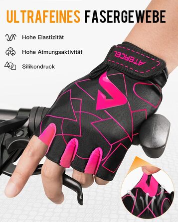 Велосипедні рукавички ATERCEL для чоловіків - напівпальцеві, з SBR-подушками, для їзди на велосипеді та фітнесу (Рожевий, L)