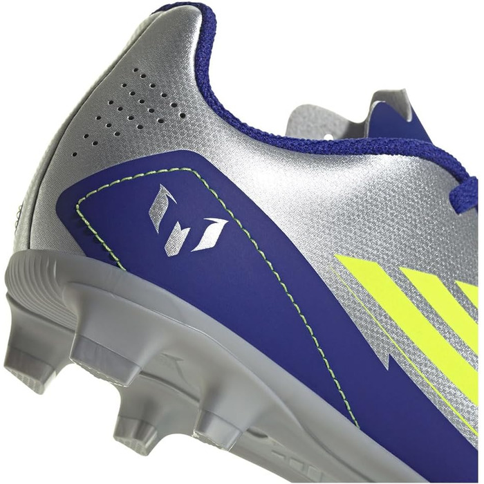 Футбольні бутси adidas F50 Club Messi для унісекс, гнучка підошва, розмір 21 EU, сріблястий, сонячно-жовтий, блакитний