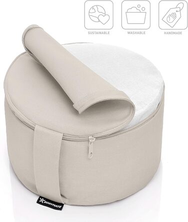 Подушка для йоги та медитації BODYMATE кругла 31 см, бежева - з гречаним лушпинням, бавовняний чохол, 16 см