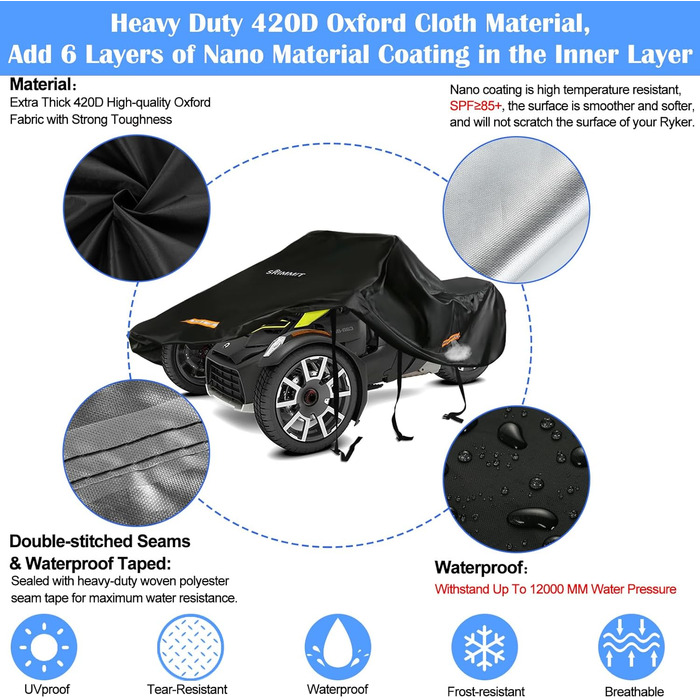 Чохол для тримака мотоцикла Trike, водонепроникний, 420D Oxford, Honda Trike Shelter (Ryker)