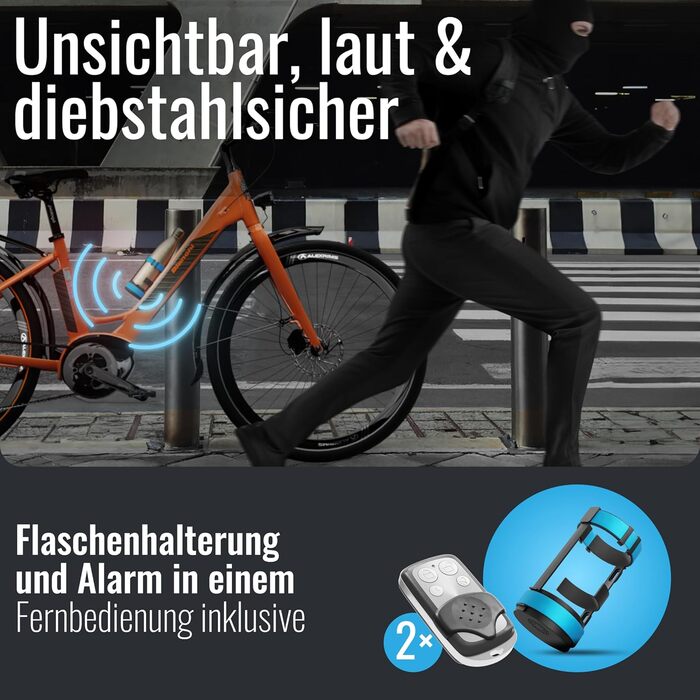 Фляготримач Parkwächter B1 з сигналізацією та AirTag, синій, універсальний тримач для пляшок на велосипед, захист IP55