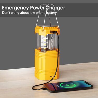 Сонячна кемпінгова лампа з ручним заводом, LED ліхтар, 3000 mAh Power Bank, водонепроникна, для туризму та виживання, жовта