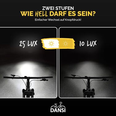 Набір передніх велоліхтарів DANSI StVZO I LED – яскраве світло (25/10 Lux, акумуляторний)