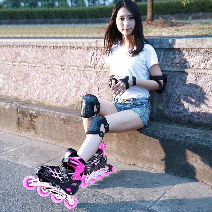 Інлайнеровий ролик Lixada для дітей, регульований, світлодіодний, розмір 27-32/33-37/38-41, рожевий