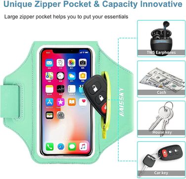 Спортивний браслет для бігу з відділенням для телефону та ключей (сумісний з iPhone 17/16/15/14/13/12/11 Pro Max/Plus), м'ятно-зелений